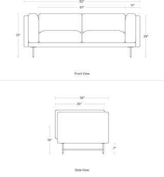 A dimensional drawing of the Coffer 82" Sofa