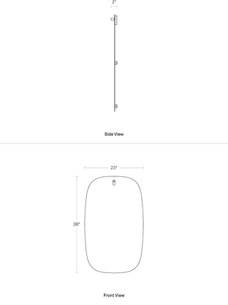 A dimensional drawing of the Hang 1 Large Swoval Mirror
