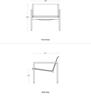 A dimensional drawing of the Skiff Outdoor Lounge Chair