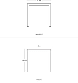 A dimensional drawing of the Skiff Outdoor Low Side Table