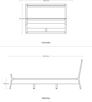 A dimensional drawing of the Woodrow Bed