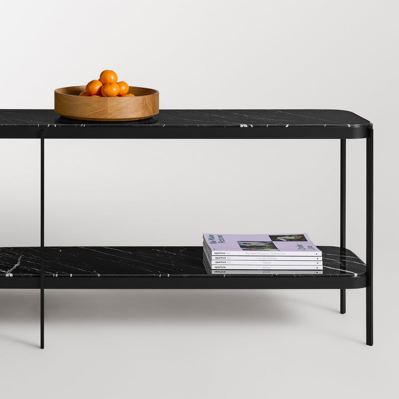 Comehither Long and Low Console Table in Black Marble