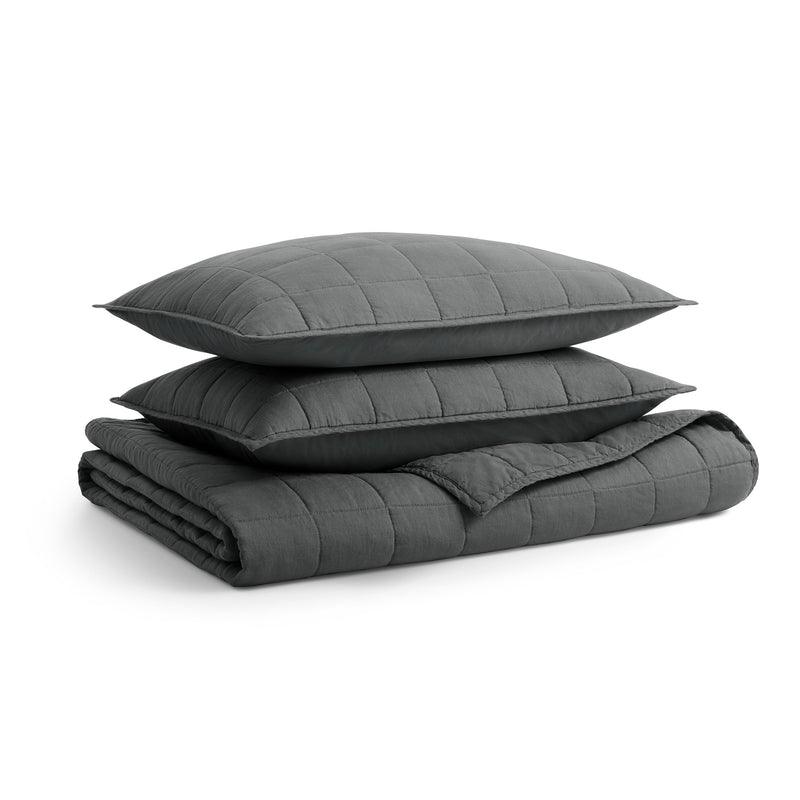 Ester Linen Quilt Set in Charcoal