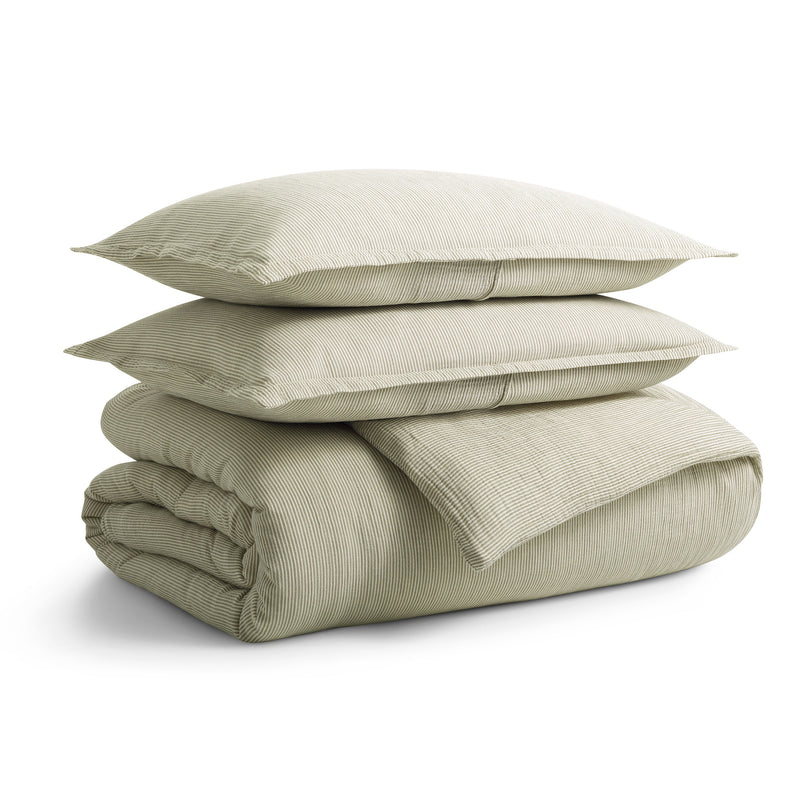Kimball Stripe Duvet Set in Loden Green / Putty Stripe