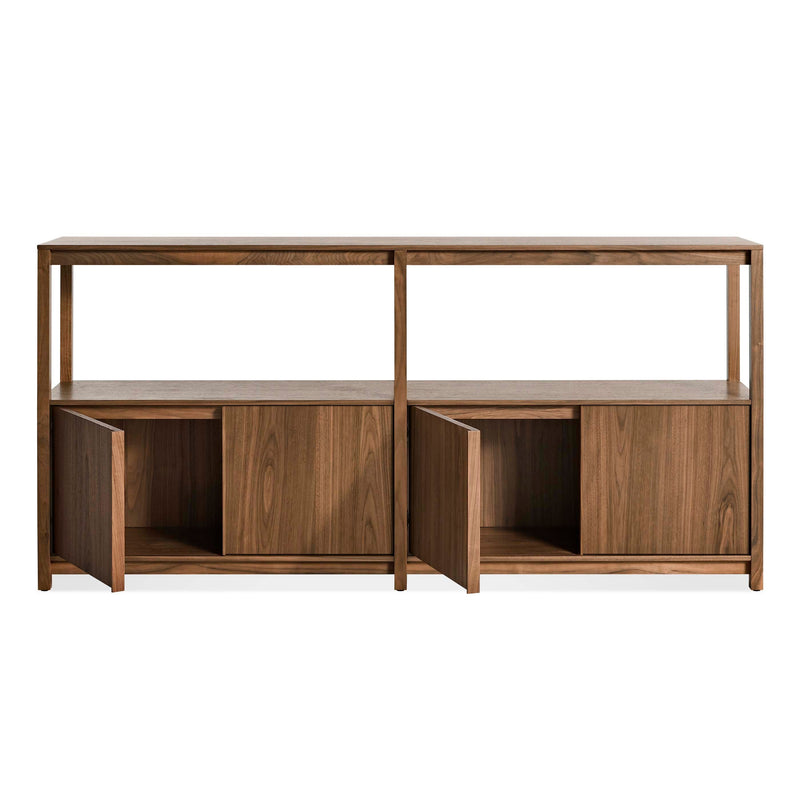 Open Plan Large Low Bookcase with Storage in Walnut