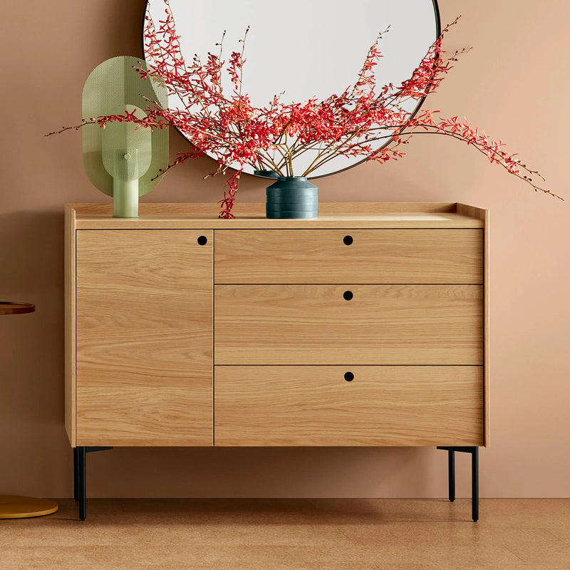 Peek 1 Door / 3 Drawer Credenza in White Oak