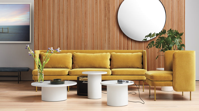 Bloke 95" Sofa in Ochre Velvet - Angle 2