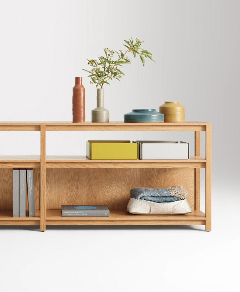 Open Plan Long and Low Bookcase in White Oak