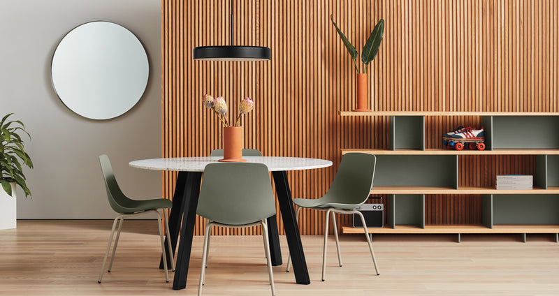 Happy Day Shelving 4 Shelf in White Oak / Oblivion - Angle 2