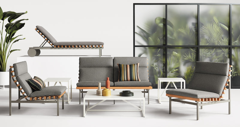 Perch Outdoor Lounge Chair in Sunbrella Haze - Angle 2