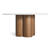 4/4 Round Dining Table in Marble / Walnut - Angle 5