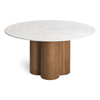 4/4 Round Dining Table in Marble / Walnut - Angle 4