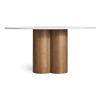 4/4 Round Dining Table in Marble / Walnut - Angle 7