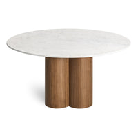 4/4 Round Dining Table in Marble / Walnut - Angle 8