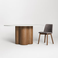 4/4 Round Dining Table in Marble / Walnut - Angle 11