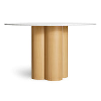 4/4 Round Dining Table in Marble / White Oak - Angle 5