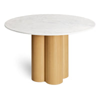 4/4 Round Dining Table in Marble / White Oak - Angle 6