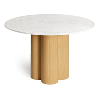 4/4 Round Dining Table in Marble / White Oak - Angle 4
