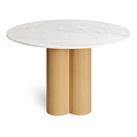 4/4 Round Dining Table in Marble / White Oak - Angle 8