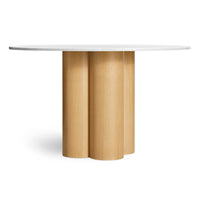 4/4 Round Dining Table in Marble / White Oak - Angle 5