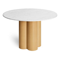4/4 Round Dining Table in Marble / White Oak - Angle 6