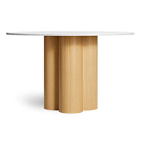 4/4 Round Dining Table in Marble / White Oak - Angle 1
