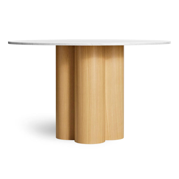 4/4 Round Dining Table in Marble / White Oak - Angle 1