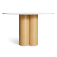 4/4 Round Dining Table in Marble / White Oak - Angle 7