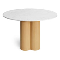 4/4 Round Dining Table in Marble / White Oak - Angle 8