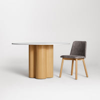 4/4 Round Dining Table in Marble / White Oak - Angle 10