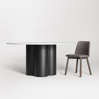 4/4 Round Dining Table in Marble / Black on Ash - Angle 10