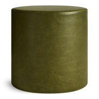 Bumper Small Ottoman in Loden Green Leather - Angle 1