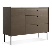 Peek 1 Door / 3 Drawer Credenza in Dark Olive / Carrara - Angle 8