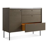 Peek 1 Door / 3 Drawer Credenza in Dark Olive / Carrara - Angle 9