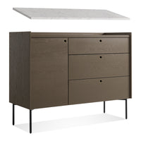 Peek 1 Door / 3 Drawer Credenza in Dark Olive / Carrara - Angle 6