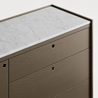 Peek 1 Door / 3 Drawer Credenza in Dark Olive / Carrara - Angle 11
