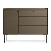 Peek 1 Door / 3 Drawer Credenza in Dark Olive / Carrara - Angle 1