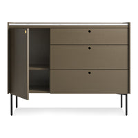 Peek 1 Door / 3 Drawer Credenza in Dark Olive / Carrara - Angle 5
