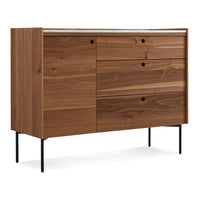 Peek 1 Door / 3 Drawer Credenza in Rustic Walnut / Carrara - Angle 8