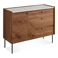 Peek 1 Door / 3 Drawer Credenza in Rustic Walnut / Carrara - Angle 7