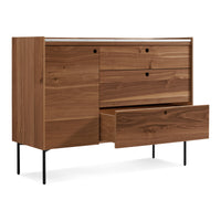 Peek 1 Door / 3 Drawer Credenza in Rustic Walnut / Carrara - Angle 9