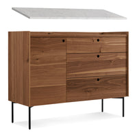 Peek 1 Door / 3 Drawer Credenza in Rustic Walnut / Carrara - Angle 6
