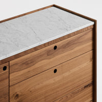 Peek 1 Door / 3 Drawer Credenza in Rustic Walnut / Carrara - Angle 11