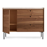 Peek 1 Door / 3 Drawer Credenza in Rustic Walnut / Carrara - Angle 5