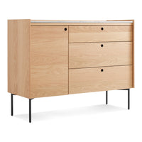 Peek 1 Door / 3 Drawer Credenza in White Oak / Cararra - Angle 8