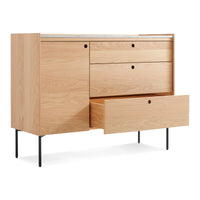 Peek 1 Door / 3 Drawer Credenza in White Oak / Cararra - Angle 9
