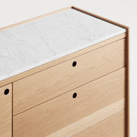 Peek 1 Door / 3 Drawer Credenza in White Oak / Cararra - Angle 11