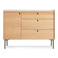 Peek 1 Door / 3 Drawer Credenza in White Oak / Cararra - Angle 1