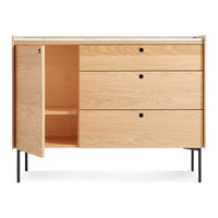 Peek 1 Door / 3 Drawer Credenza in White Oak / Cararra - Angle 5