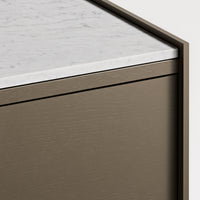 Peek 1 Door / 3 Drawer Credenza in Dark Olive / Carrara - Angle 12